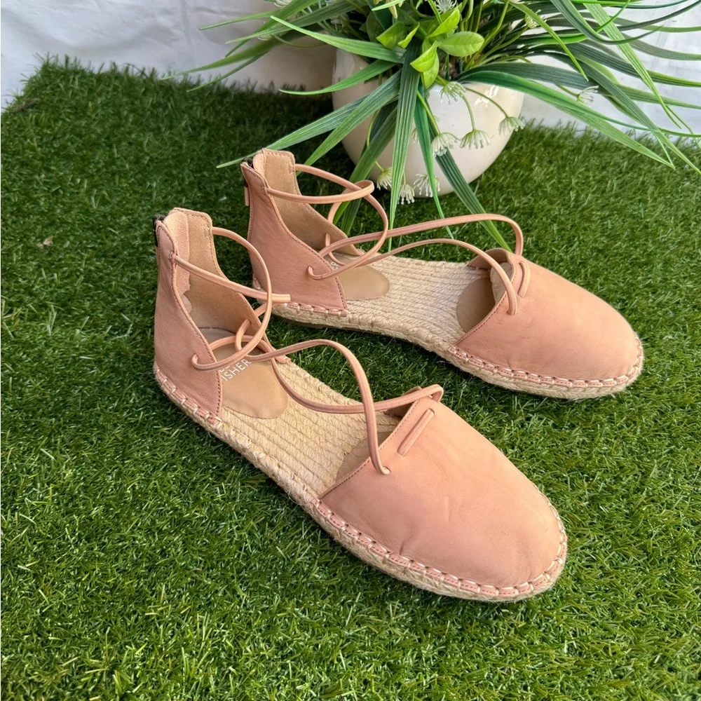 EILEEN FISHER Lee Perforated Suede Flat Espadrilles Barley size 6.5